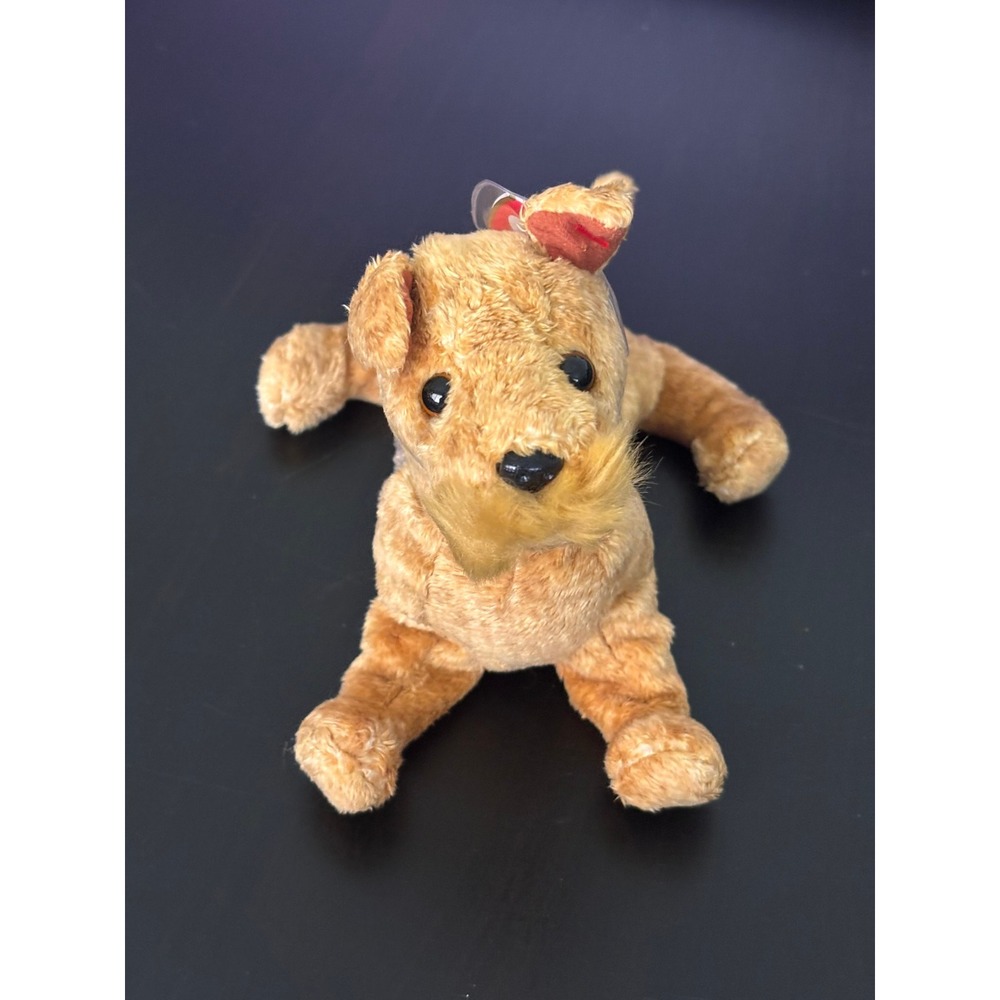 Ty Beanie Baby Whiskers the Schnauzer Dog Plush 2000 Tan Grey Collectible Toy